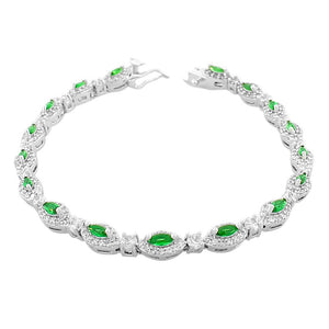 925 Sterling Silver Marquise White Blue Sapphire-Tone CZ Classic Tennis Bracelet