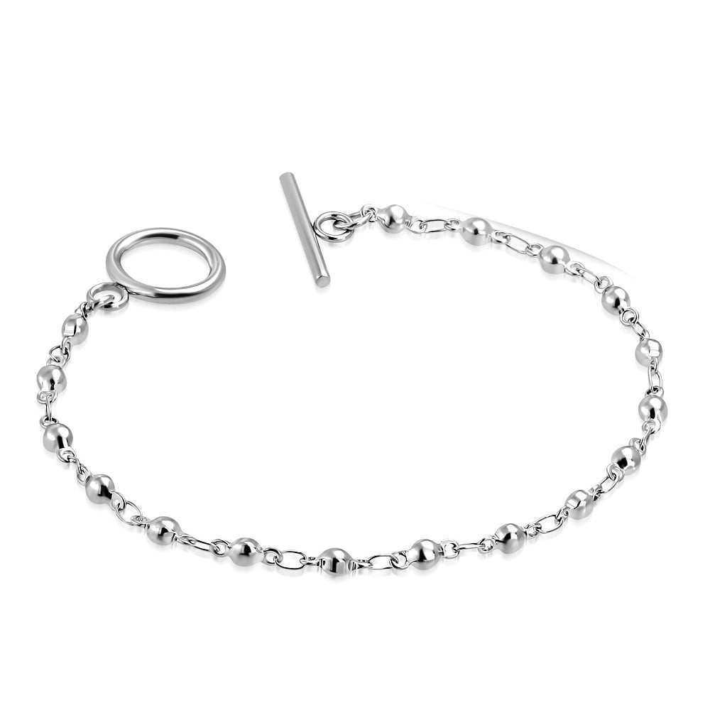 Stainless Steel Ball Sphere Toggle Clasp Link Chain Bracelet