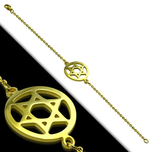 Stainless Steel Yellow Gold-Tone Jewish Star of David Chain Bracelet
