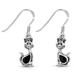 925 Sterling Silver Cat Simulated Gemstone Drop Dangle Earrings