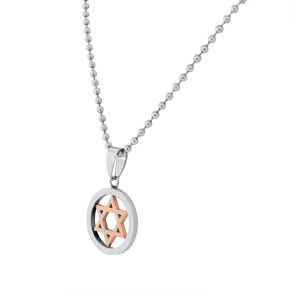 Stainless Steel Silver Rose Gold Two-Tone Classic Jewish Star of David Mens Boys Pendant Necklace