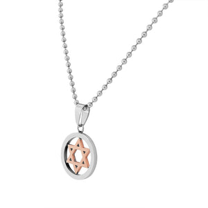 Stainless Steel Silver Rose Gold Two-Tone Classic Jewish Star of David Mens Boys Pendant Necklace