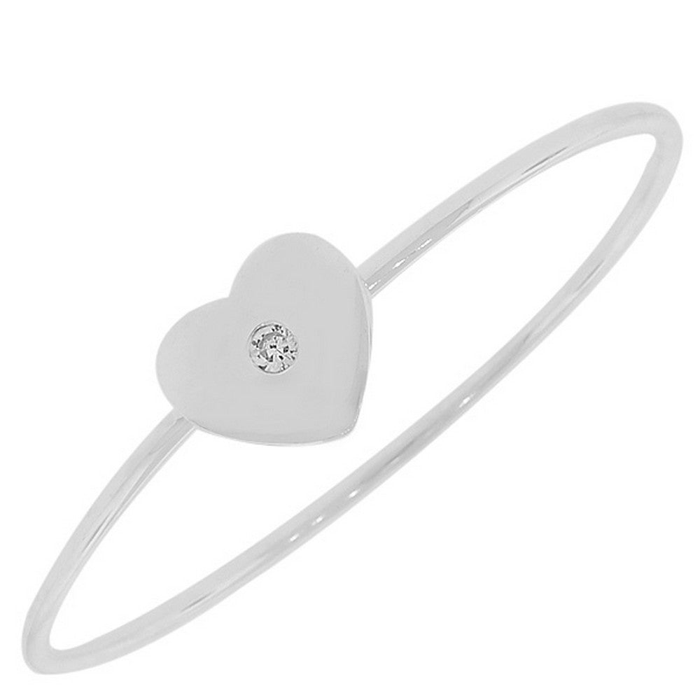 925 Sterling Silver Love Heart White CZ Classic Bangle Bracelet