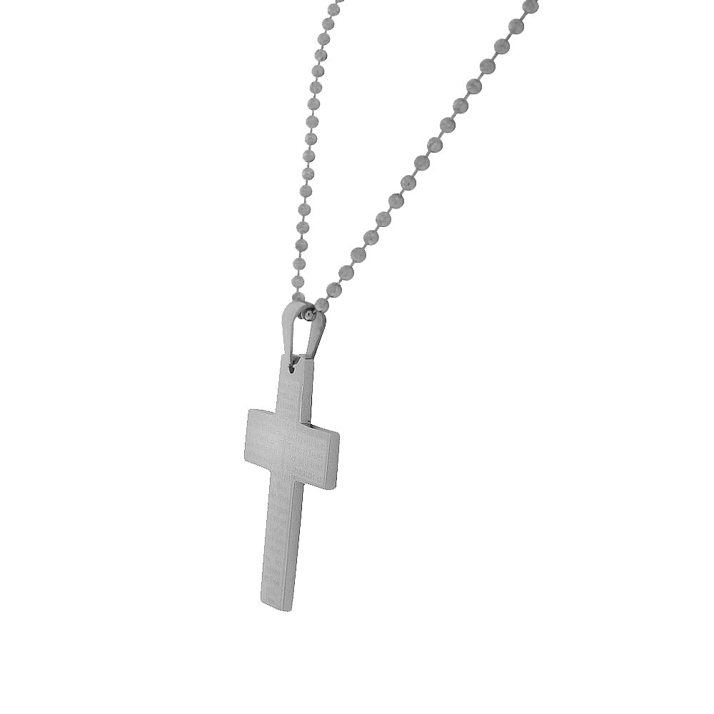 Stainless Steel Lords Prayer in English Cross Pendant Necklace