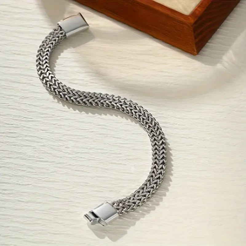 My Daily Styles Men's Stainless Stainless Steel Chain Braided Square Reversible Bracelet, 9 Inch, Multiple Finishes