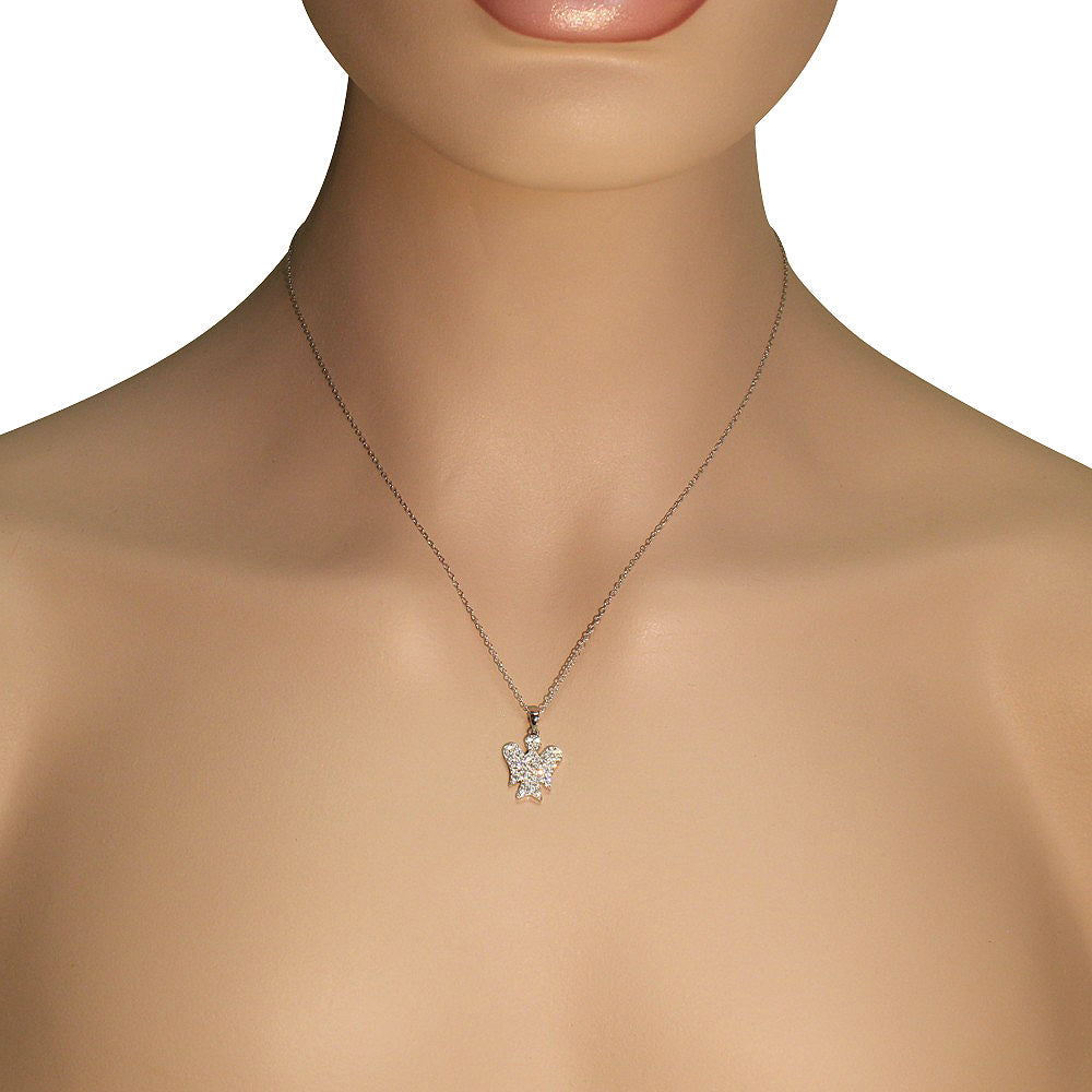 Cubic Zirconia Angel Pendant Necklace Sterling Silver