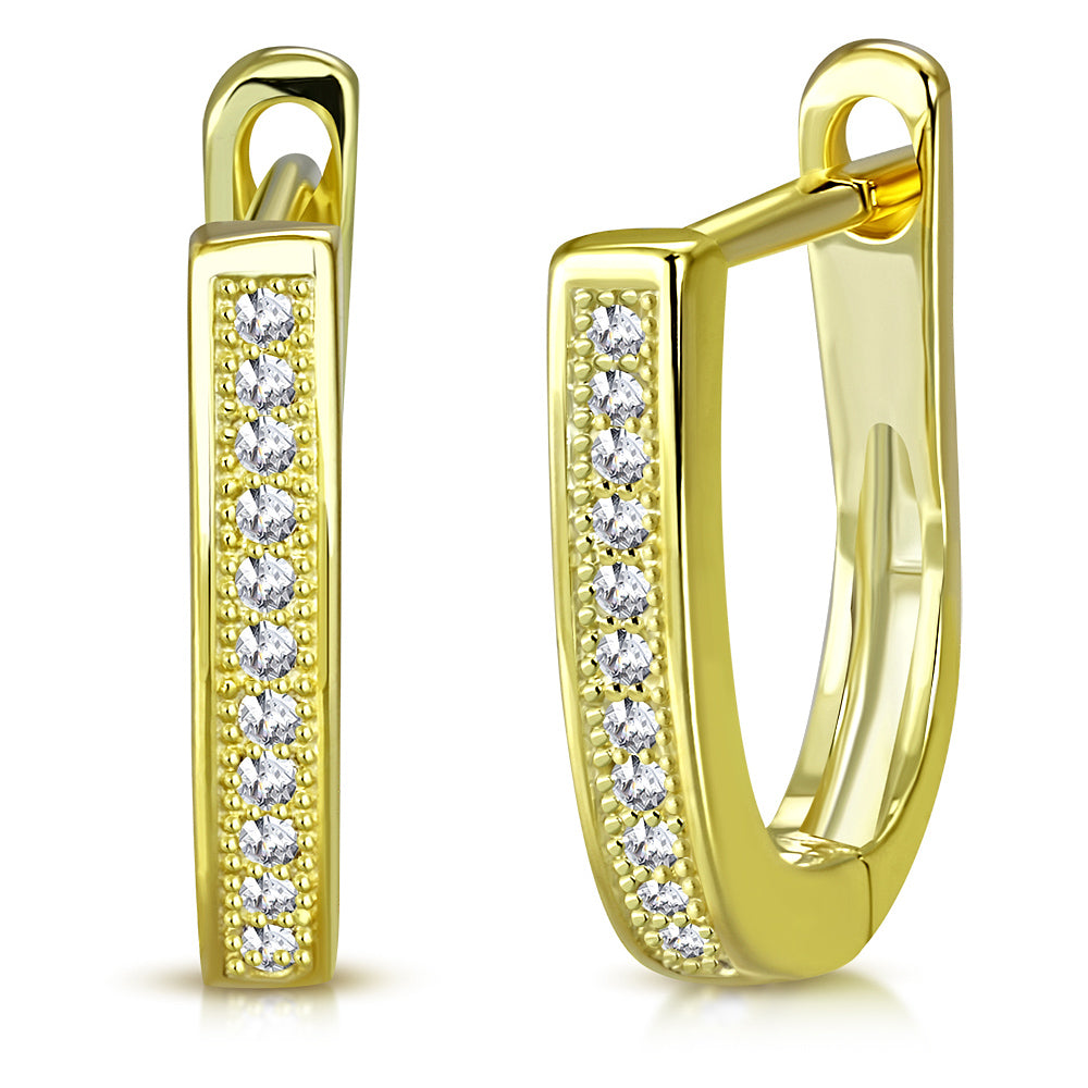 925 Sterling Silver Gold-Tone CZ Hoop Huggie Earrings
