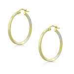 925 Sterling Silver Two-Tone Floral Design Round Hoop Earrings, 0.95"