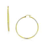 925 Sterling Silver Two-Tone Floral Design Round Hoop Earrings, 1.40"