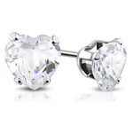 Stainless Steel White Clear CZ Love Heart Stud Earrings