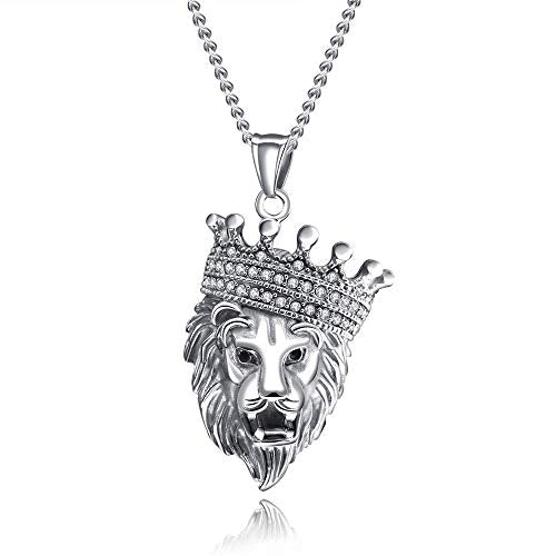 My Daily Styles Stainless Steel Mens Lion Head Pendant Necklace with CZ - 24" Inch Chain