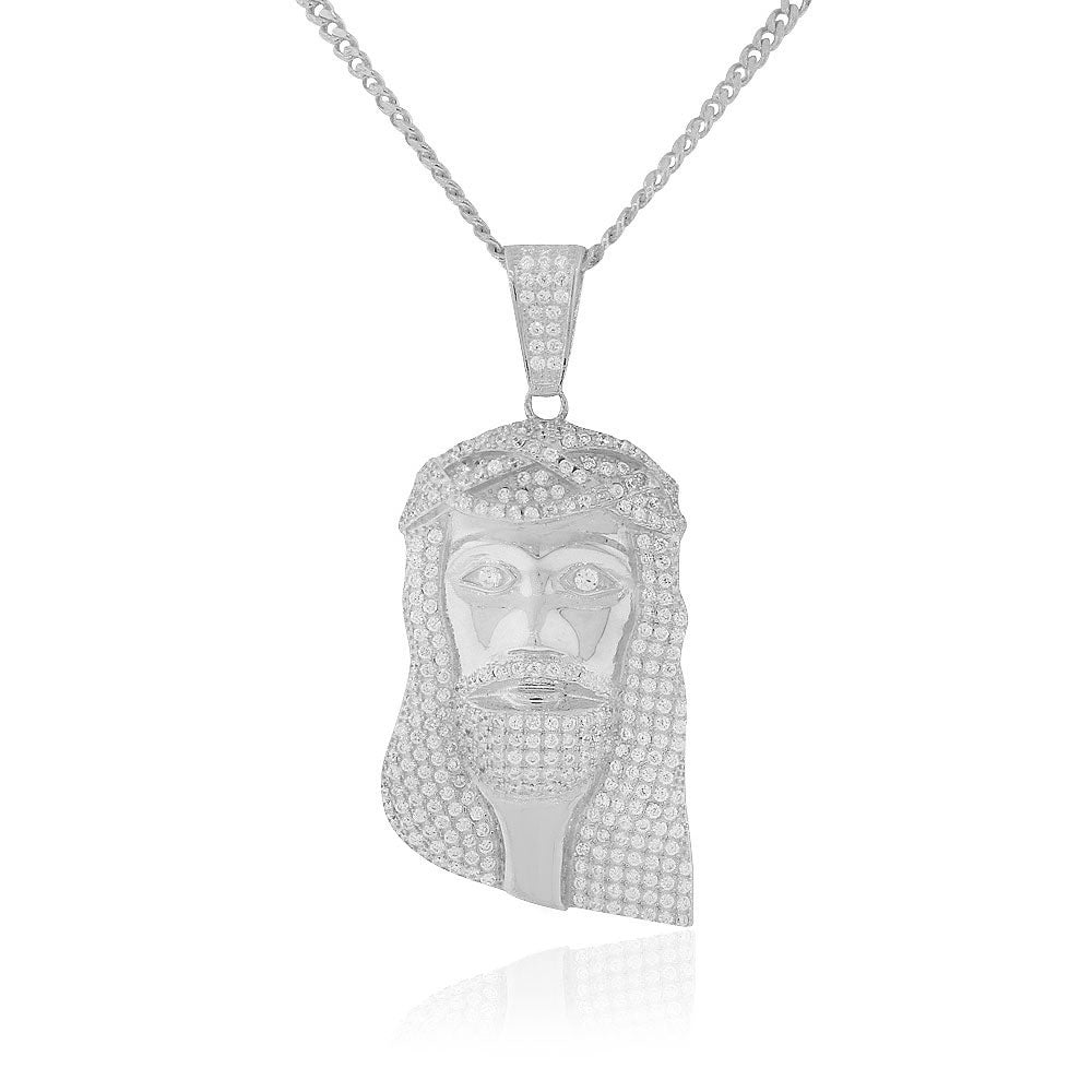 Sterling Silver Large Hip-Hop Religious Jesus Mens Pendant Necklace