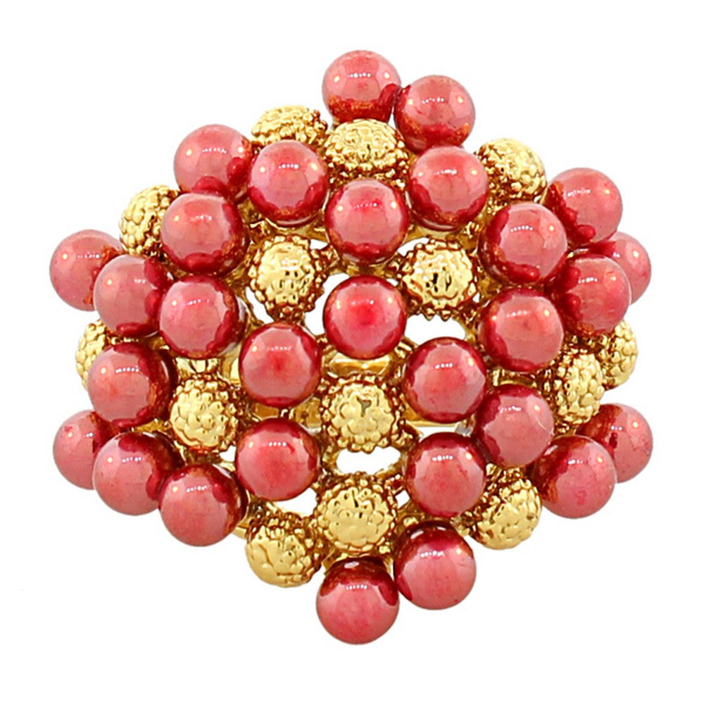 My Daily Styles Fashion Alloy Yellow Gold-Tone Pink Red Beads Statement Cocktail Ring
