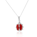 925 Sterling Silver 3D Red Enamel Ladybug Charm Pendant Necklace