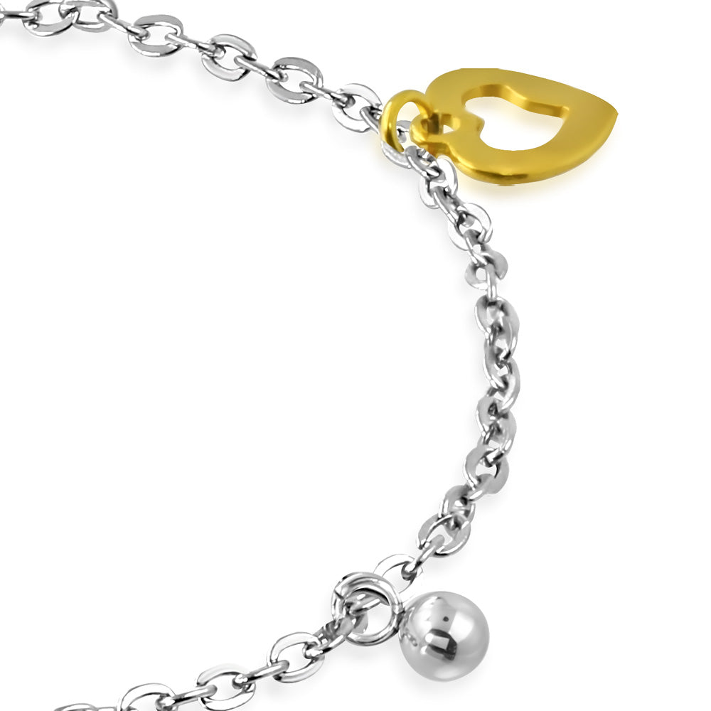 Stainless Steel Two-Tone Love Heart Anklet Bracelet