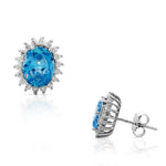 925 Sterling Silver Multicolor White CZ Oval Womens Stud Earrings