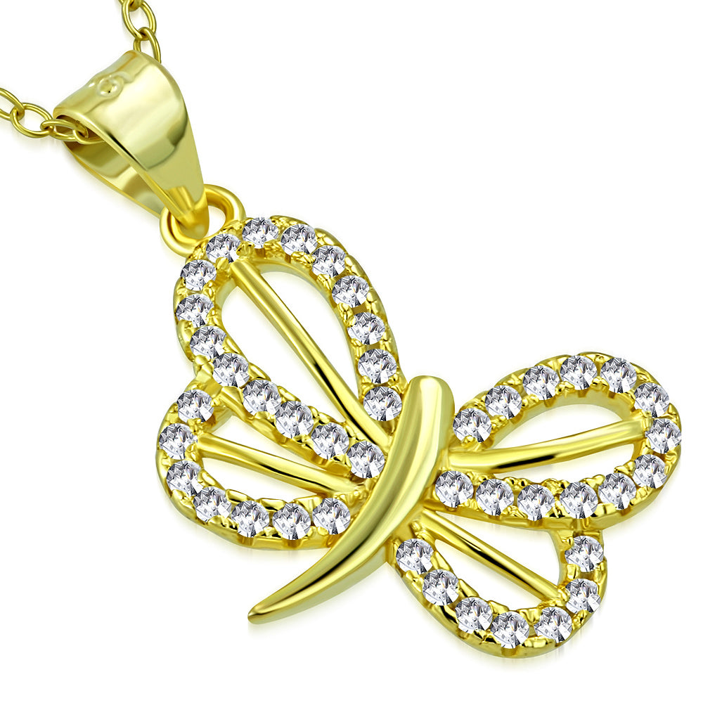925 Sterling Silver Butterfly CZ Pendant Necklace