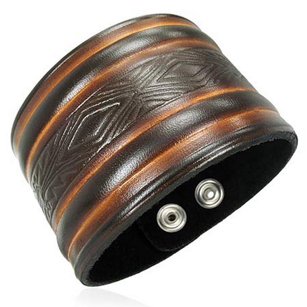 My Daily Styles Brown Faux PU Leather Alloy Criss-Cross Ribbed Snap Wristband Unisex Bracelet