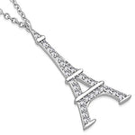 925 Sterling Silver Yellow Gold-Tone French France Eiffel Tower CZ Pendant Necklace