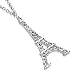 925 Sterling Silver Yellow Gold-Tone French France Eiffel Tower CZ Pendant Necklace
