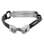 Stainless Steel Black Rubber Silicone Silver-Tone CZ Men's Bracelet