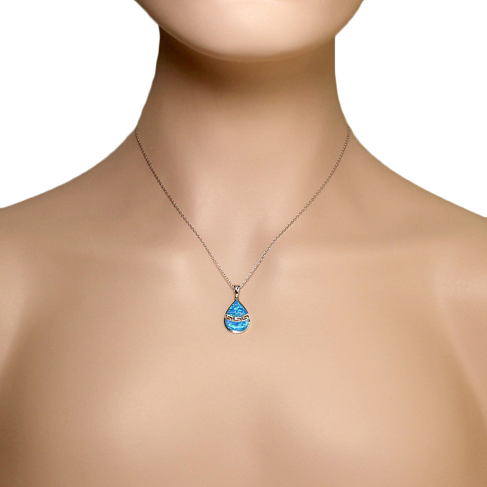 Inlay Opal Teardrop Necklace Pendant Sterling Silver