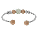 Stainless Steel Silver-Tone Rose Gold-Tone White CZ Open End Bracelet