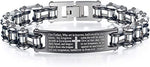 Mens Motorcycle Bike Link Chain Lord's Prayer English Christian Cross Bracelet Size 8 Inch or Size 9 Inch
