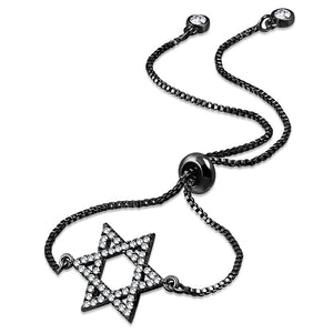Stainless Steel Clear CZ Jewish Star of David Adjustable Chain Bracelet