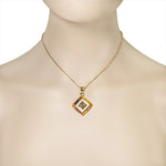 Stainless Steel Yellow Gold-Tone Simulated Amber White CZ Pendant Necklace