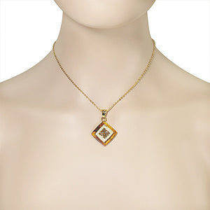 Stainless Steel Yellow Gold-Tone Simulated Amber White CZ Pendant Necklace