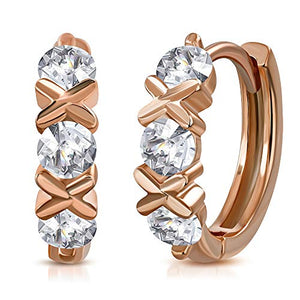 925 Sterling Silver Yellow Gold-Tone White CZ Hoop Huggie Earrings