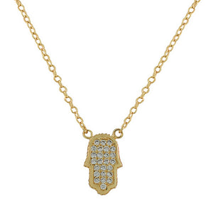 925 Sterling Silver Evil Eye Hamsa White CZ Womens Pendant Necklace