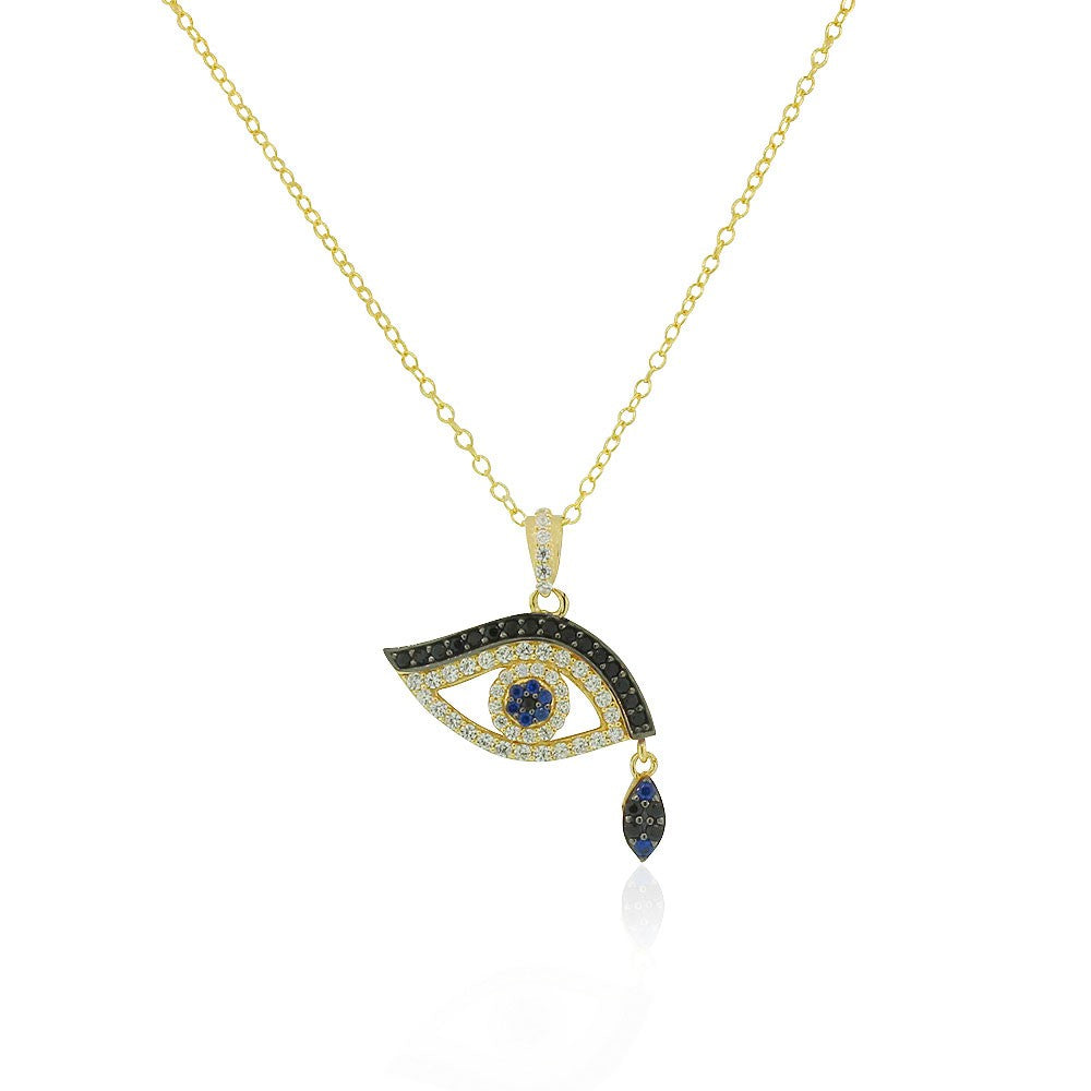 Tear Drop Evil Eye Necklace Pendant 925 Sterling Silver Cubic Zirconia