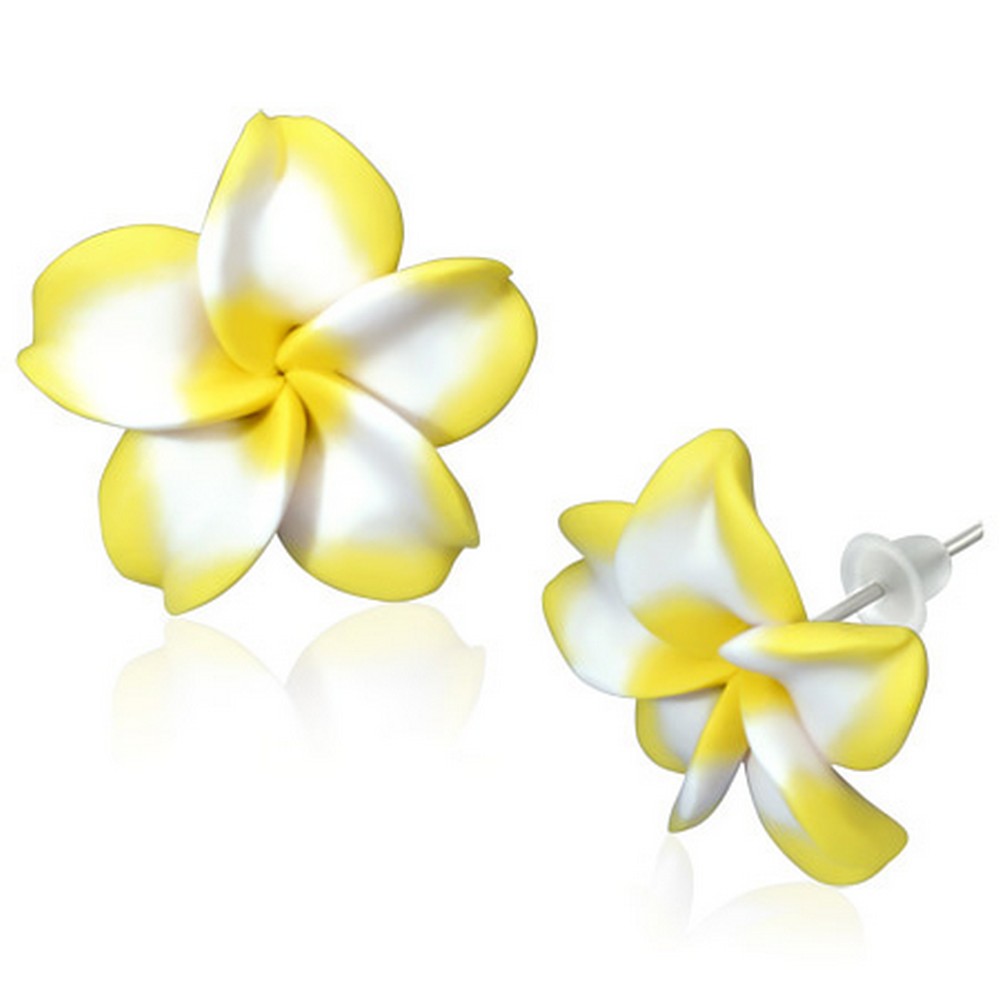 Yellow White Hawaiian Flowers Stud Earrings