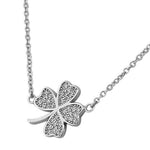 925 Sterling Silver Flower Clover White CZ Womens Pendant Necklace