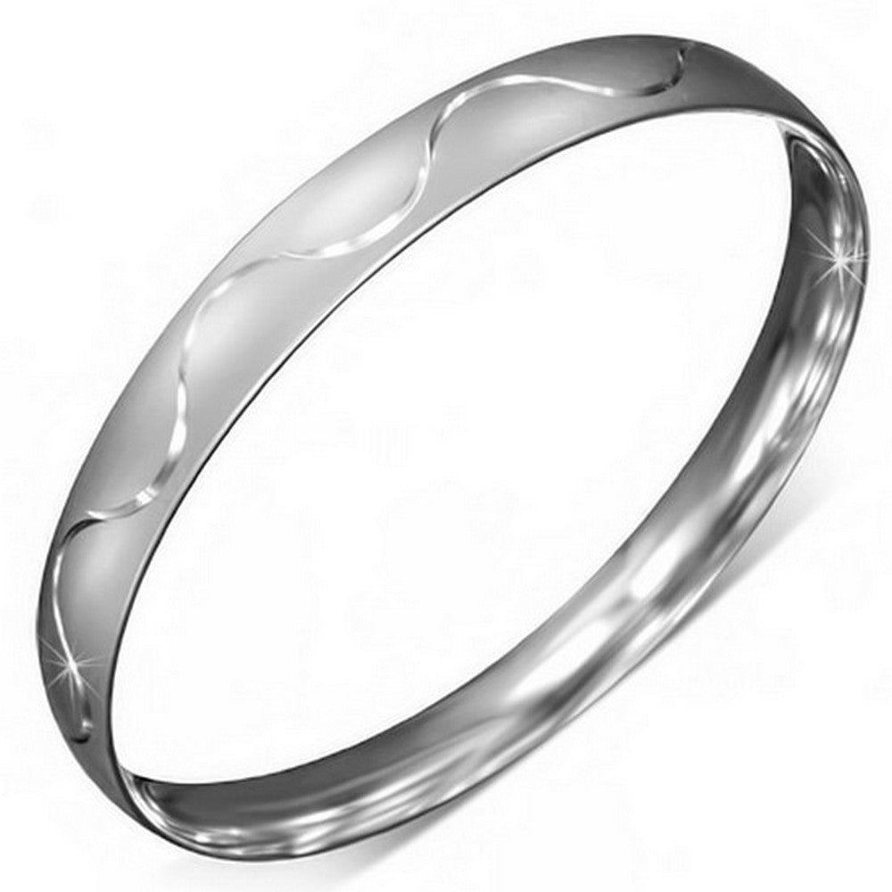 Stainless Steel Silver-Tone Classic Matte Round Womens Bangle Bracelet