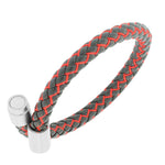 Stainless Steel Red Faux Leather Silver-Tone Mens Bracelet