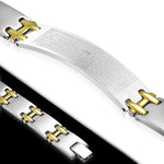 Stainless Steel Two-Tone Padre Nuestro Cross Prayer Mens Link Bracelet