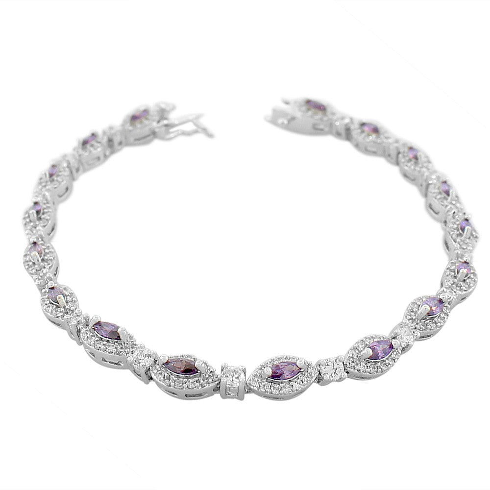 925 Sterling Silver Marquise White Sapphire Blue Multicolor CZ Classic Tennis Bracelet
