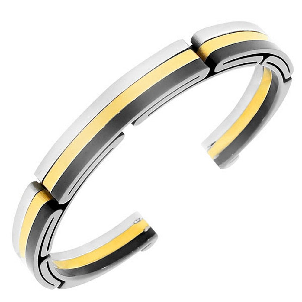 Stainless Steel Black Gold-Tone Womens Mens Open End Bracelet