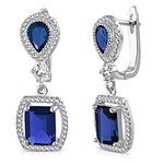 925 Sterling Silver Rectangular Teardrop Blue Sapphire-Tone CZ Drop Dangle Earrings, 1.2"