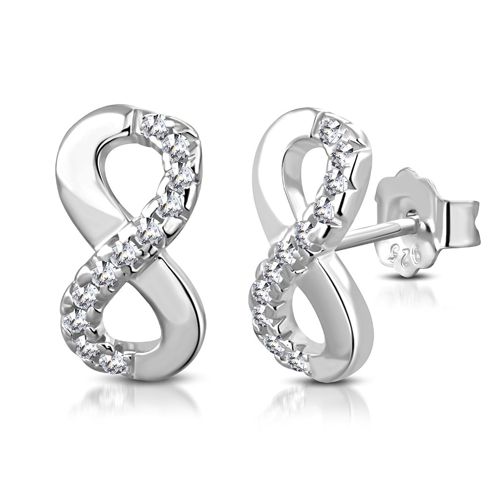 925 Sterling Silver White CZ Stud Infinity Women and  Girls Stud Earrings