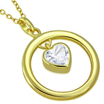 925 Sterling Silver Circle of Life Love Heart Clear White CZ Pendant Necklace, 18"