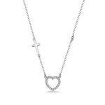 925 Sterling Silver Love Heart Cross Charm White Pendant Necklace