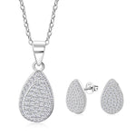 925 Sterling Silver White Clear CZ Teardrop Stud Earrings Pendant Necklace Set