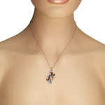 925 Sterling Silver White Clear Multicolor CZ Bright Holiday Pendant Necklace