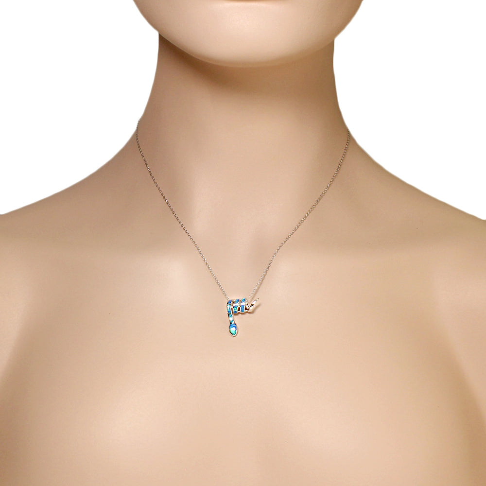 925 Sterling Silver Blue Turquoise-Tone Simulated Opal Snake Pendant Necklace