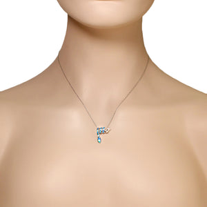 925 Sterling Silver Blue Turquoise-Tone Simulated Opal Snake Pendant Necklace