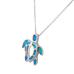 925 Sterling Silver Womens Blue Turquoise-Tone Turtle Marine Simulated Opal Pendant Necklace